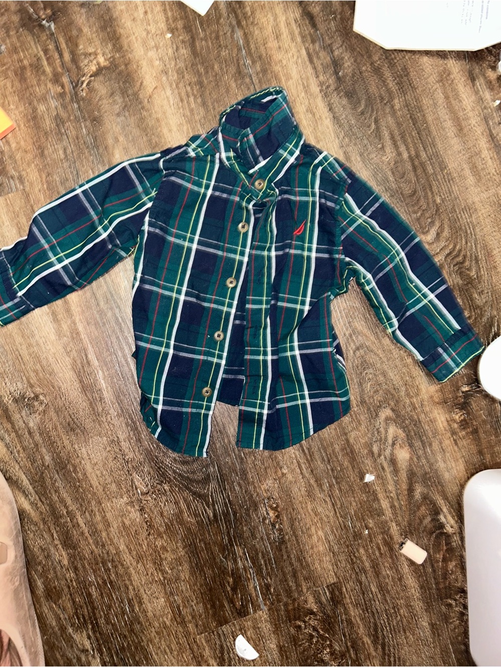 Nautica Boys Navy and Green Plaid Button-Down Shirt